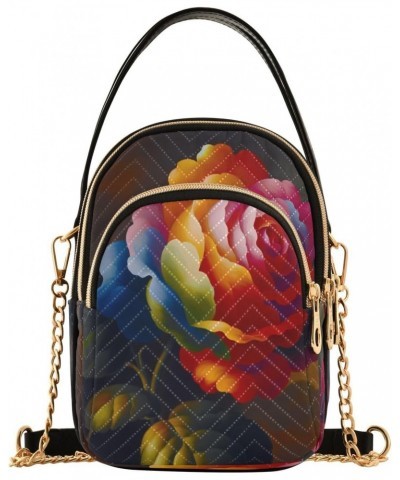 Valentines Day Artistic Rose Crossbody Bags for Women Quilted Shoulder Bag Handbag with Chain Strap Colorful Trendy Cross Bod...