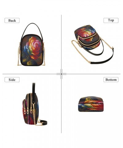 Valentines Day Artistic Rose Crossbody Bags for Women Quilted Shoulder Bag Handbag with Chain Strap Colorful Trendy Cross Bod...