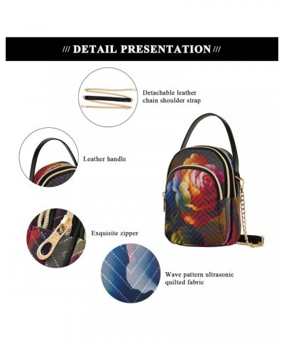 Valentines Day Artistic Rose Crossbody Bags for Women Quilted Shoulder Bag Handbag with Chain Strap Colorful Trendy Cross Bod...