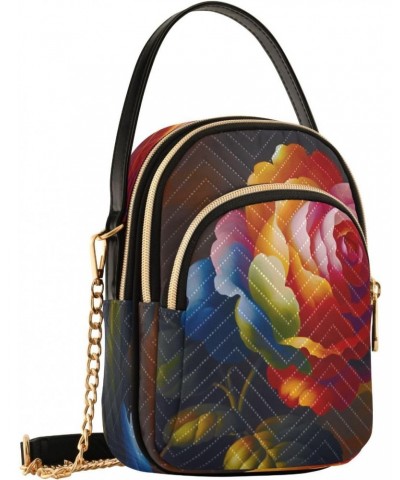 Valentines Day Artistic Rose Crossbody Bags for Women Quilted Shoulder Bag Handbag with Chain Strap Colorful Trendy Cross Bod...