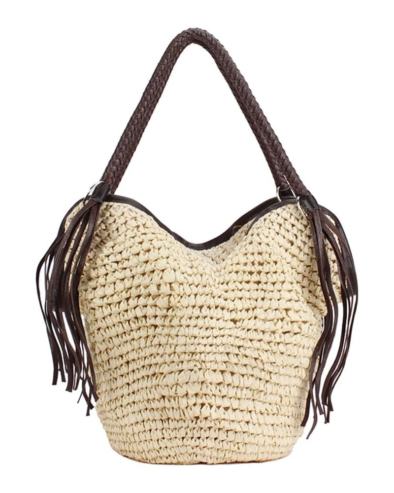 Straw Bag for Women Large Handwoven Bucket Tote with Tassel Purse Summer Beach Handbag Woven Boho Shoulder hobo bag Beige $17...