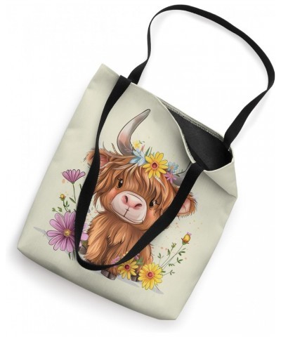 Baby Highland Cow Floral Cottagecore Flower Highland Cow Tote Bag $11.28 Totes