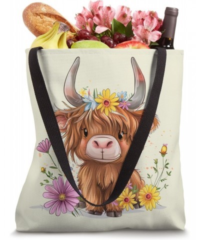 Baby Highland Cow Floral Cottagecore Flower Highland Cow Tote Bag $11.28 Totes