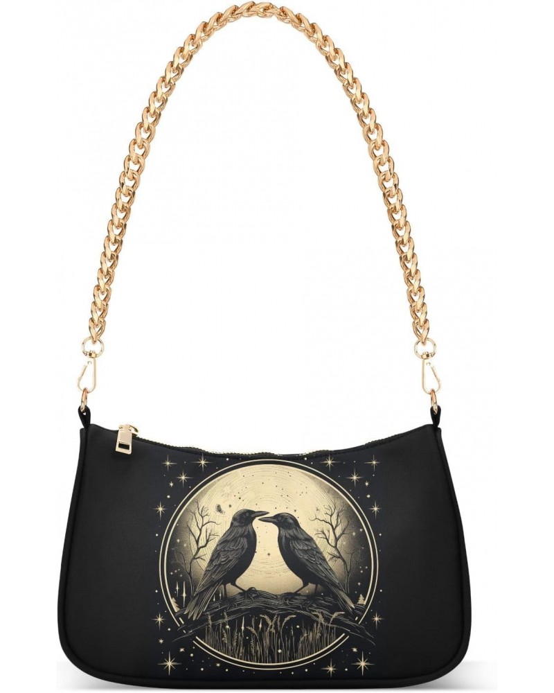 Retro Black Birds Clutch Shoulder Bag for Women, Hobo Tote Handbag with Gold Chain, Crossbody Bag with Zipper Closure $13.80 ...