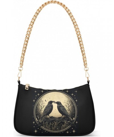 Retro Black Birds Clutch Shoulder Bag for Women, Hobo Tote Handbag with Gold Chain, Crossbody Bag with Zipper Closure $13.80 ...