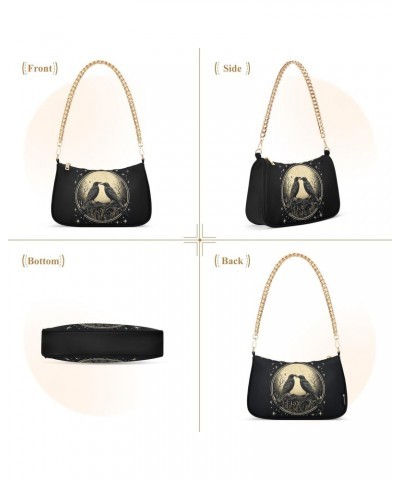 Retro Black Birds Clutch Shoulder Bag for Women, Hobo Tote Handbag with Gold Chain, Crossbody Bag with Zipper Closure $13.80 ...