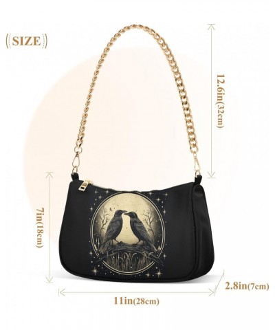 Retro Black Birds Clutch Shoulder Bag for Women, Hobo Tote Handbag with Gold Chain, Crossbody Bag with Zipper Closure $13.80 ...