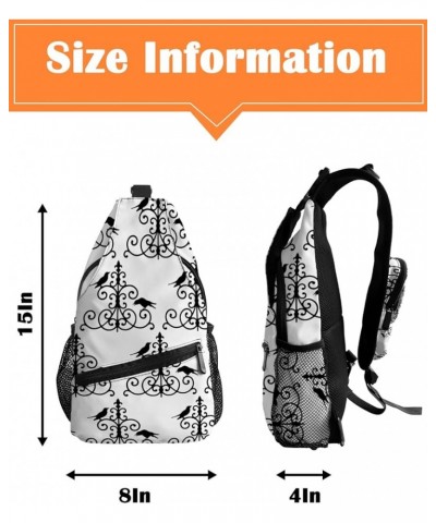 Sling Backpack, Halloween Black Crow Wall Lamp White Waterproof Lightweight Small Sling Bag, Travel Chest Bag Crossbody Shoul...