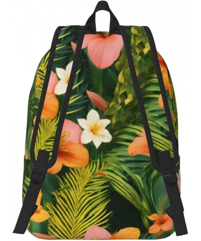 Hojas Tropicales Y Flores Print Unisex Canvas Bag Canvas Shoulder Pouch Pack Lightweight Backpack For Woman Lady Black Small ...