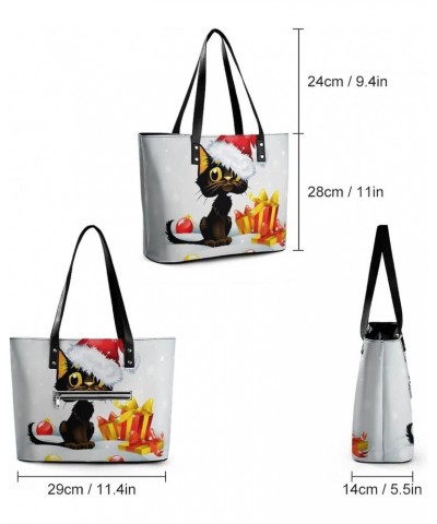 Womens Handbag Christmas Cat Leather Tote Bag Top Handle Satchel Bags For Lady $17.50 Totes