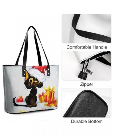 Womens Handbag Christmas Cat Leather Tote Bag Top Handle Satchel Bags For Lady $17.50 Totes