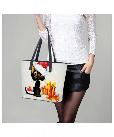 Womens Handbag Christmas Cat Leather Tote Bag Top Handle Satchel Bags For Lady $17.50 Totes