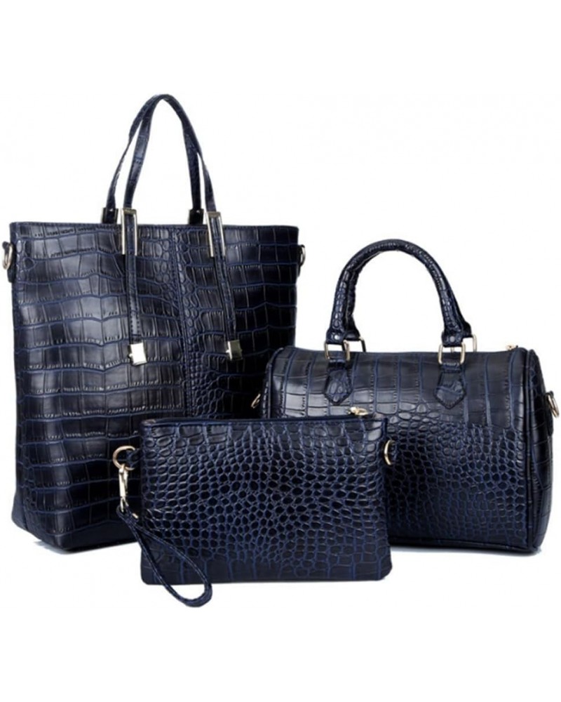 Women Tote Purses and Handbags 3pcs PU Crocodile Pattern Top-handle Satchel Clutch Wallet Dark Blue $29.19 Totes