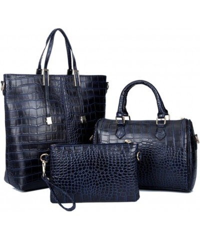 Women Tote Purses and Handbags 3pcs PU Crocodile Pattern Top-handle Satchel Clutch Wallet Dark Blue $29.19 Totes