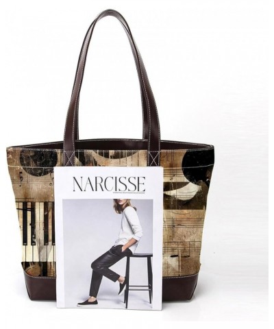 Tote Bags, Large Tote Bag, Tote Bag with Zipper, Music Piano Vintage Note Art, Tote Bag for Work Design 14677 $26.87 Totes