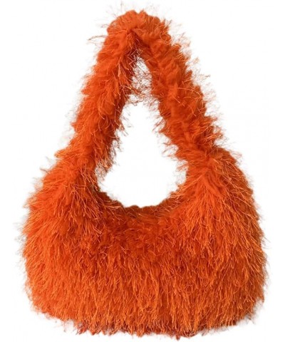 Luxury Hobo Purses and Handbags for Women Soft Faux Fur Top Handle Shoulder Bag with Zipper Y2k Girls Daily Bag Orange $19.35...