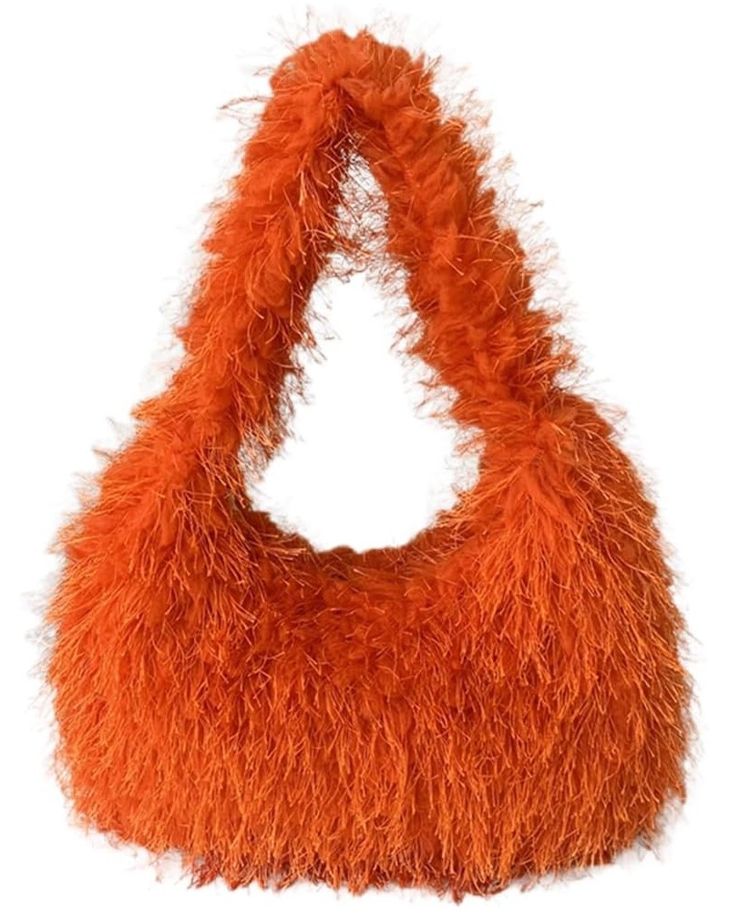 Luxury Hobo Purses and Handbags for Women Soft Faux Fur Top Handle Shoulder Bag with Zipper Y2k Girls Daily Bag Orange $19.35...