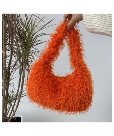 Luxury Hobo Purses and Handbags for Women Soft Faux Fur Top Handle Shoulder Bag with Zipper Y2k Girls Daily Bag Orange $19.35...