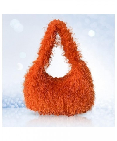 Luxury Hobo Purses and Handbags for Women Soft Faux Fur Top Handle Shoulder Bag with Zipper Y2k Girls Daily Bag Orange $19.35...