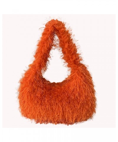 Luxury Hobo Purses and Handbags for Women Soft Faux Fur Top Handle Shoulder Bag with Zipper Y2k Girls Daily Bag Orange $19.35...