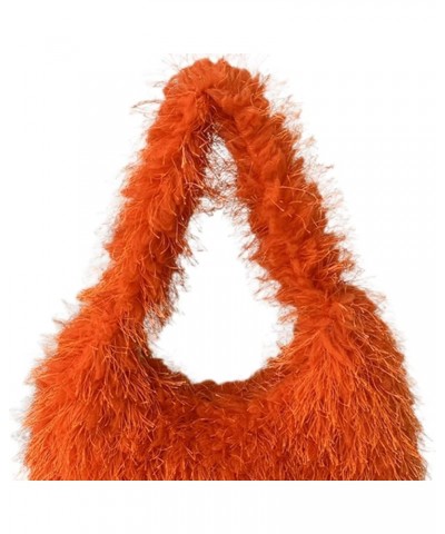 Luxury Hobo Purses and Handbags for Women Soft Faux Fur Top Handle Shoulder Bag with Zipper Y2k Girls Daily Bag Orange $19.35...