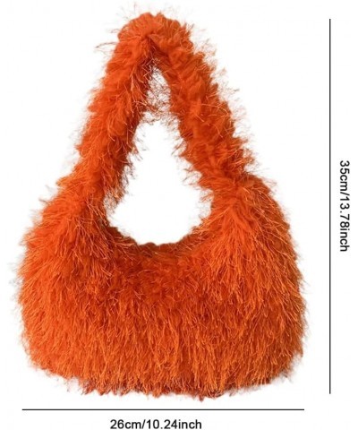 Luxury Hobo Purses and Handbags for Women Soft Faux Fur Top Handle Shoulder Bag with Zipper Y2k Girls Daily Bag Orange $19.35...