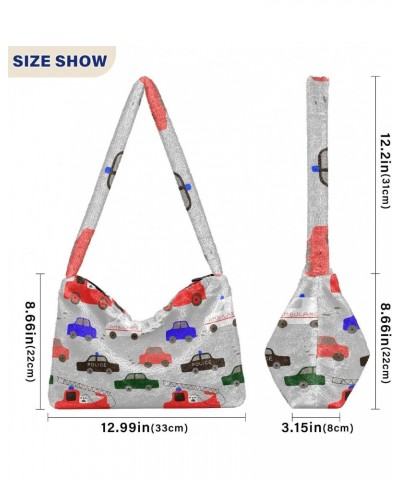 Women Boho Handbag Traffic Tractor Police Car Cartoon Underarm Bag Tote Bag Shoulder Bag Crossbody Bag Fluffy Cell Phone Purs...