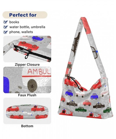 Women Boho Handbag Traffic Tractor Police Car Cartoon Underarm Bag Tote Bag Shoulder Bag Crossbody Bag Fluffy Cell Phone Purs...