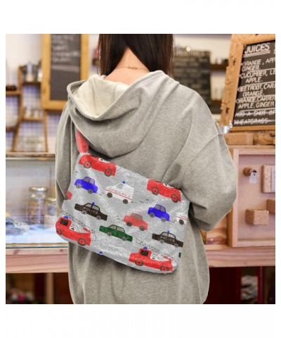 Women Boho Handbag Traffic Tractor Police Car Cartoon Underarm Bag Tote Bag Shoulder Bag Crossbody Bag Fluffy Cell Phone Purs...