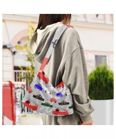 Women Boho Handbag Traffic Tractor Police Car Cartoon Underarm Bag Tote Bag Shoulder Bag Crossbody Bag Fluffy Cell Phone Purs...