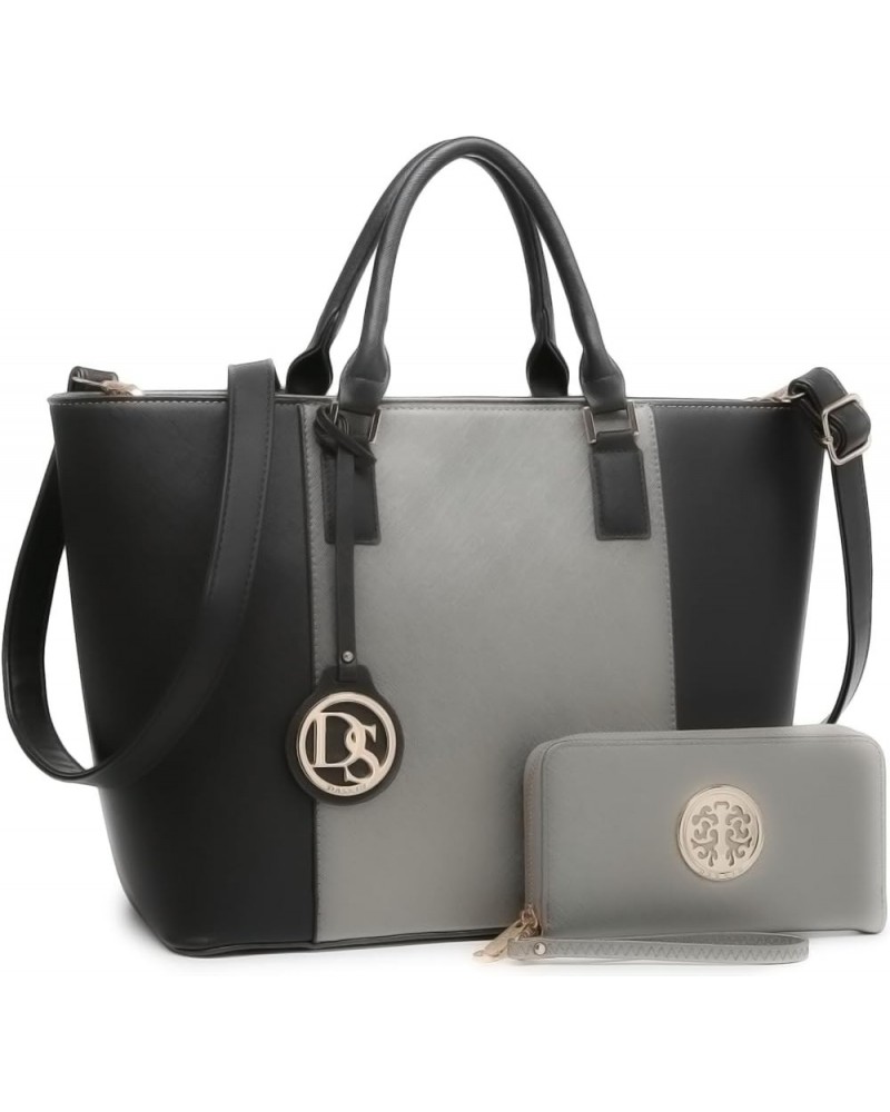 Two Tone Purses and Handbags for Women Tote Bags with Matching Wallet and Shoulder Strap Silver & Black $20.25 Totes