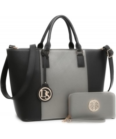 Two Tone Purses and Handbags for Women Tote Bags with Matching Wallet and Shoulder Strap Silver & Black $20.25 Totes