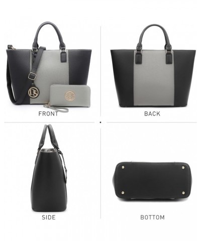 Two Tone Purses and Handbags for Women Tote Bags with Matching Wallet and Shoulder Strap Silver & Black $20.25 Totes