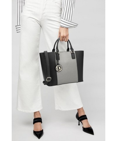 Two Tone Purses and Handbags for Women Tote Bags with Matching Wallet and Shoulder Strap Silver & Black $20.25 Totes