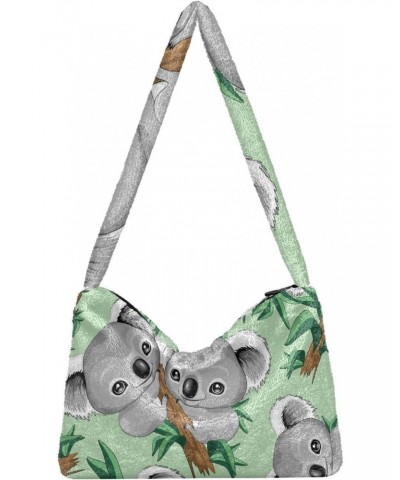 Koala Green Fluffy Crossbody Bag Furry Tote Bags for Women Fuzzy Purse Handbag Lady Shoulder Bag Large Plush Bag with Zipper ...