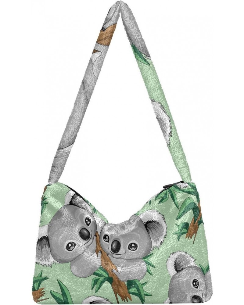 Koala Green Fluffy Crossbody Bag Furry Tote Bags for Women Fuzzy Purse Handbag Lady Shoulder Bag Large Plush Bag with Zipper ...