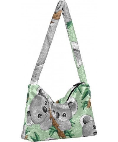 Koala Green Fluffy Crossbody Bag Furry Tote Bags for Women Fuzzy Purse Handbag Lady Shoulder Bag Large Plush Bag with Zipper ...