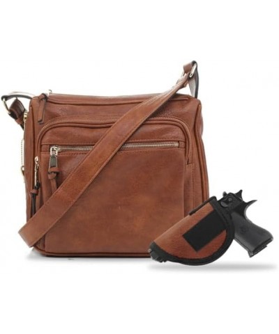 Concealed Carry RFID Blocking Crossbody Purse for Women with Lock and Key Tan $38.49 Crossbody Bags