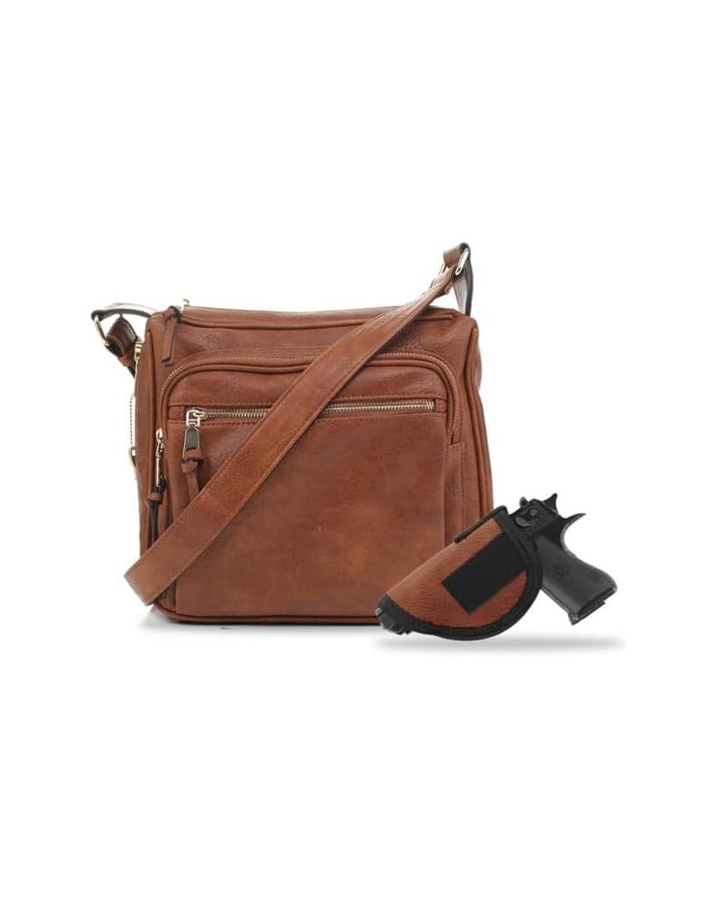 Concealed Carry RFID Blocking Crossbody Purse for Women with Lock and Key Tan $38.49 Crossbody Bags