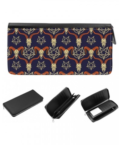 Women's Zip Around Wallet and Phone Clutch - RFID Blocking with Card Holder Organizer - Pattern with goat and ram skulls with...