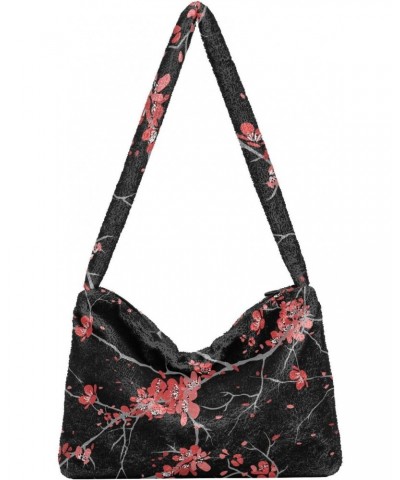 Cherry Blossoms Flower Shoulder Tote Bags for Women Furry Crossbody bag Hobo Handbag Purses for Working Traveling Shopping $1...