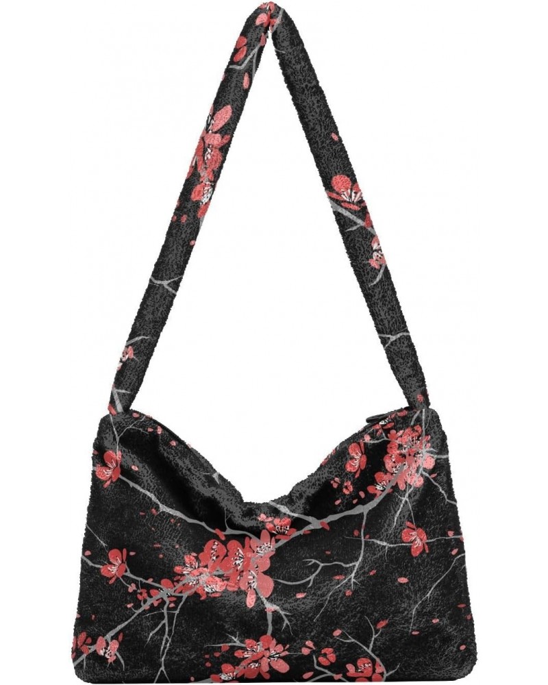 Cherry Blossoms Flower Shoulder Tote Bags for Women Furry Crossbody bag Hobo Handbag Purses for Working Traveling Shopping $1...