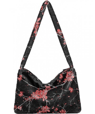 Cherry Blossoms Flower Shoulder Tote Bags for Women Furry Crossbody bag Hobo Handbag Purses for Working Traveling Shopping $1...