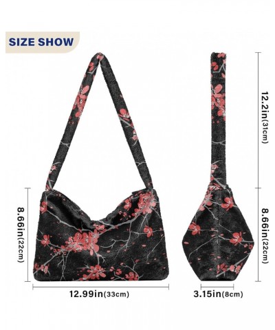 Cherry Blossoms Flower Shoulder Tote Bags for Women Furry Crossbody bag Hobo Handbag Purses for Working Traveling Shopping $1...