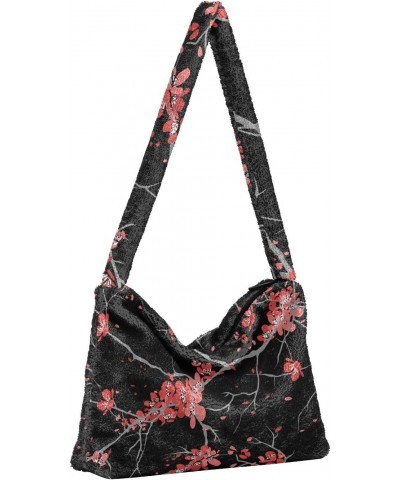 Cherry Blossoms Flower Shoulder Tote Bags for Women Furry Crossbody bag Hobo Handbag Purses for Working Traveling Shopping $1...