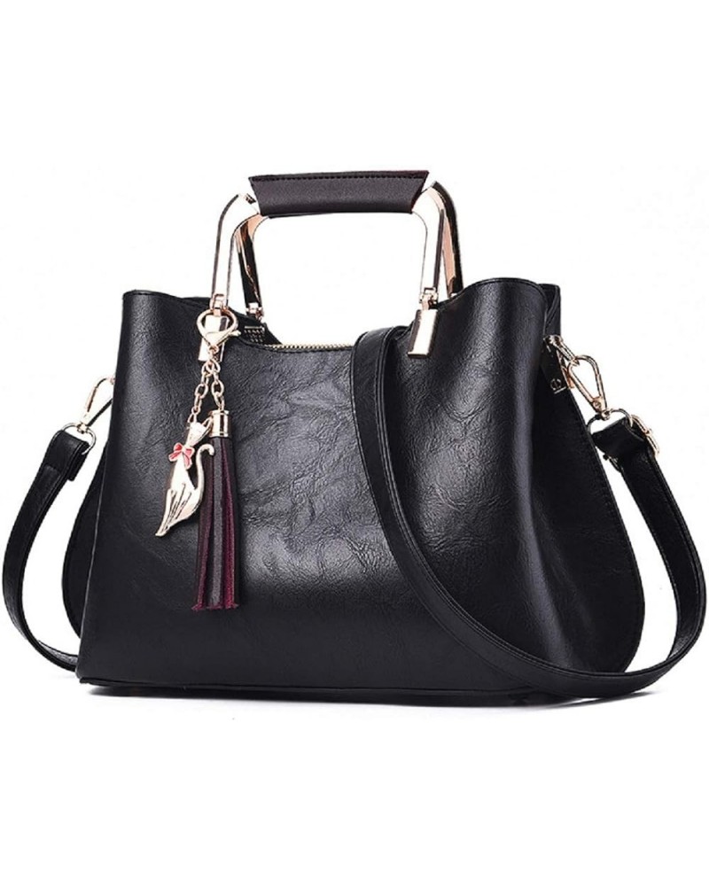 Womens Handbags and Purses Fashion Top Handle Satchel Tote PU Leather Shoulder Bags Black Black $30.49 Totes