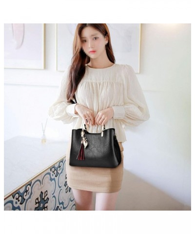 Womens Handbags and Purses Fashion Top Handle Satchel Tote PU Leather Shoulder Bags Black Black $30.49 Totes