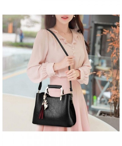 Womens Handbags and Purses Fashion Top Handle Satchel Tote PU Leather Shoulder Bags Black Black $30.49 Totes