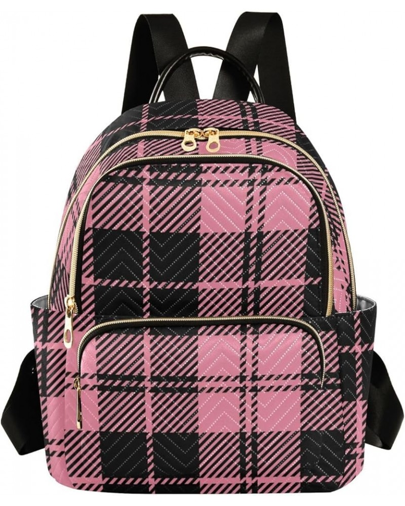 Black Pink Lattice Fashion Travel Backpack for Women Multi Pockets Lightweight Purse for Women-M Multicolor Small $18.19 Back...