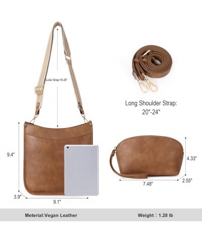 Vegen Leather Crossbody Bags For Women Trendy 2Pcs Hobo Handbag Wallet Set With 2Adjustable Guitar Strap Brown $13.63 Crossbo...